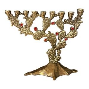 Vintage MCM Mini Brass Cactus Menorah